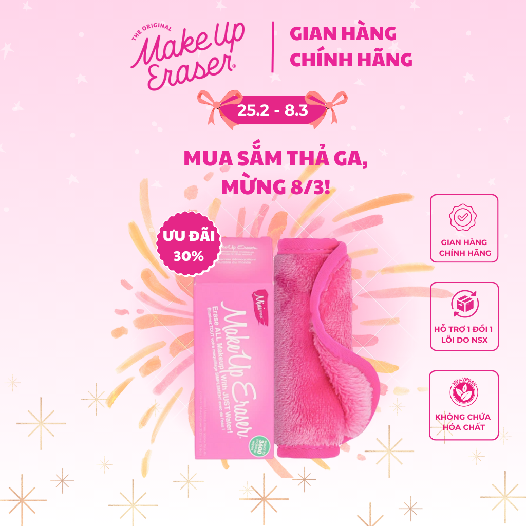 Khăn tẩy trang và tẩy da chết MakeUp Eraser siêu mềm mịn bản bản Hồng Mini Pink
