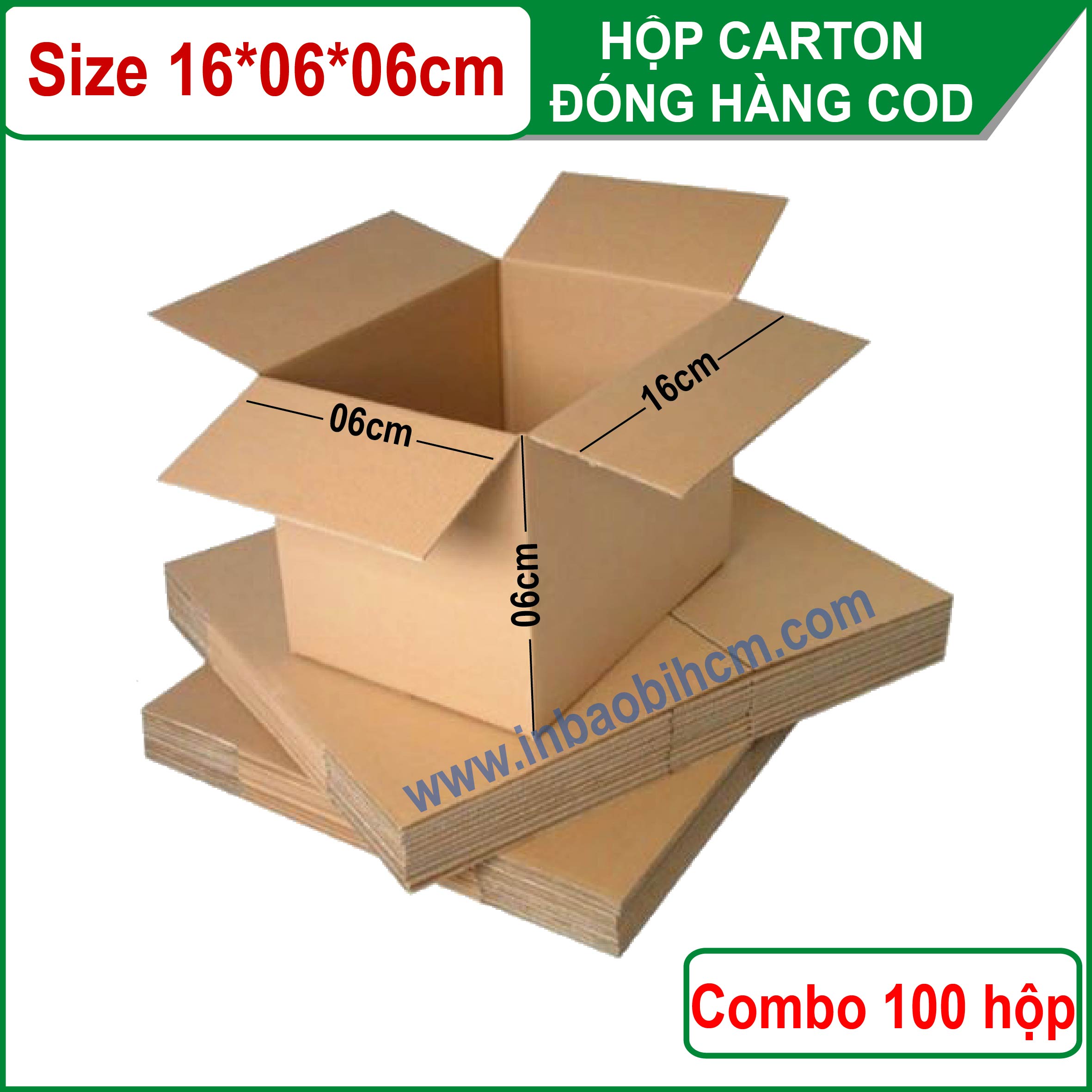 [HCM]100 Hộp Carton đóng hàng COD 16x6x6 cm (InbaobiHCM - Thùng giấy - Hộp giấy carton giá rẻ)