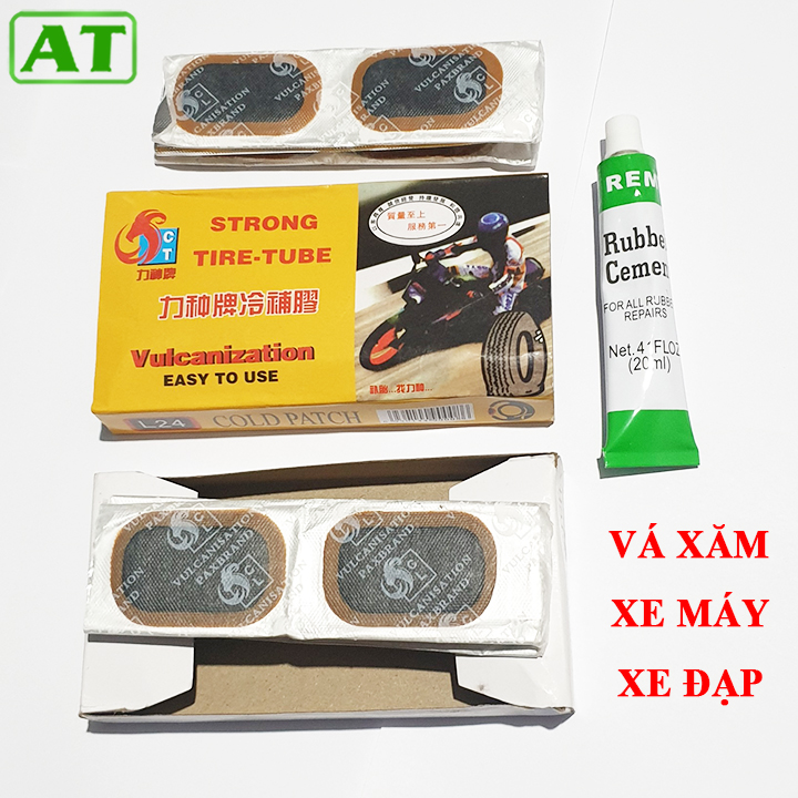 Miếng vá xăm xe máy xe đạp kèm lọ keo 20ml hộp 24 miếng
