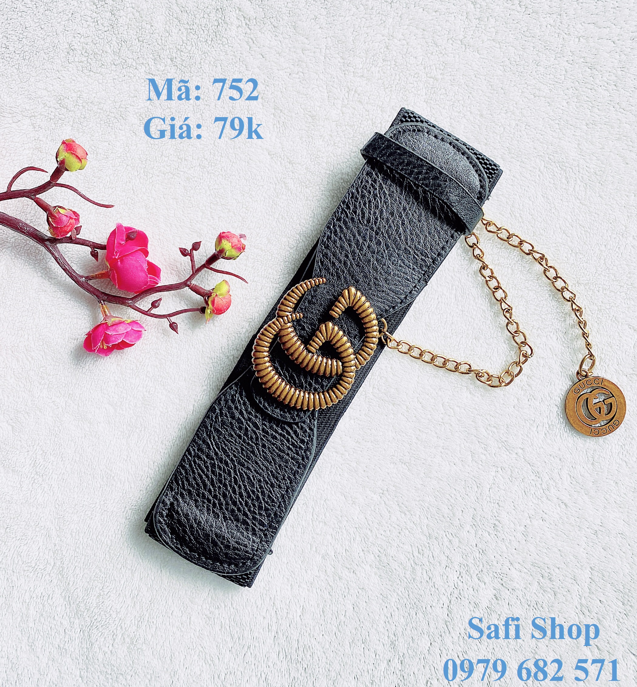 Đai váy dây nịt thắt lưng da phối thun mặt Gucci mã 752