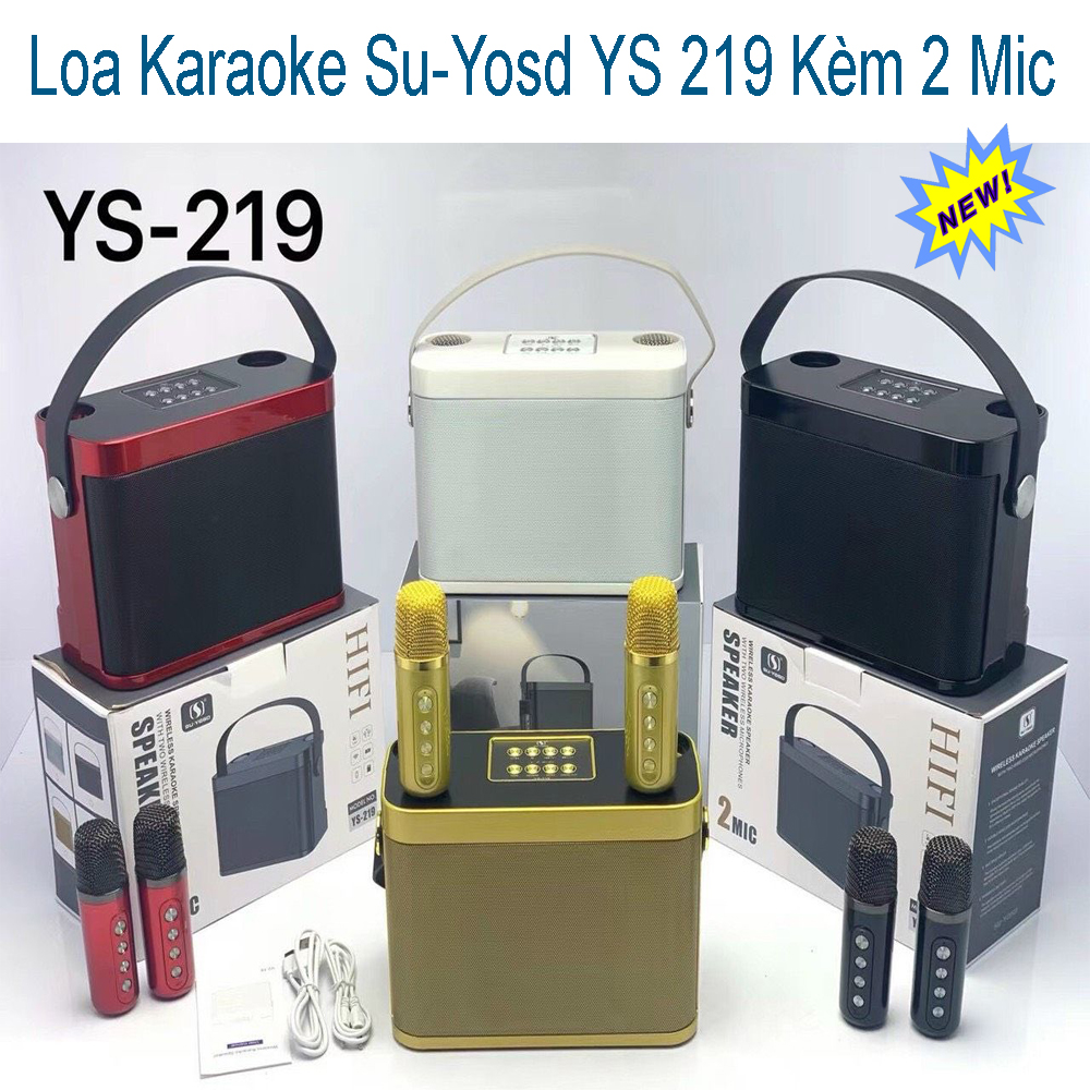( hàng nhập khẩu)  Loa bluetooth karaoke Su-Yosd YS-219 - Tặng kèm 2 micro không dây - Hiệu ứng đổi giọng, điều chỉnh echo, reverb, effect - Hiệu ứng đổi tông giọng vui nhộn - Loa xách tay du lịch thời trang nghe nhạc, hát karaoke