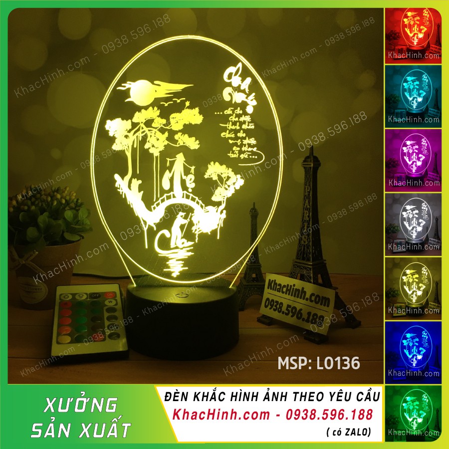 Đèn Led 16 Màu THƯ PHÁP CHA MẸ – Qùa Tặng, Đèn Trang Trí, Đèn Để Bàn, Đèn Ngủ, Thiết Kế Cắt Khắc Theo Yêu Cầu