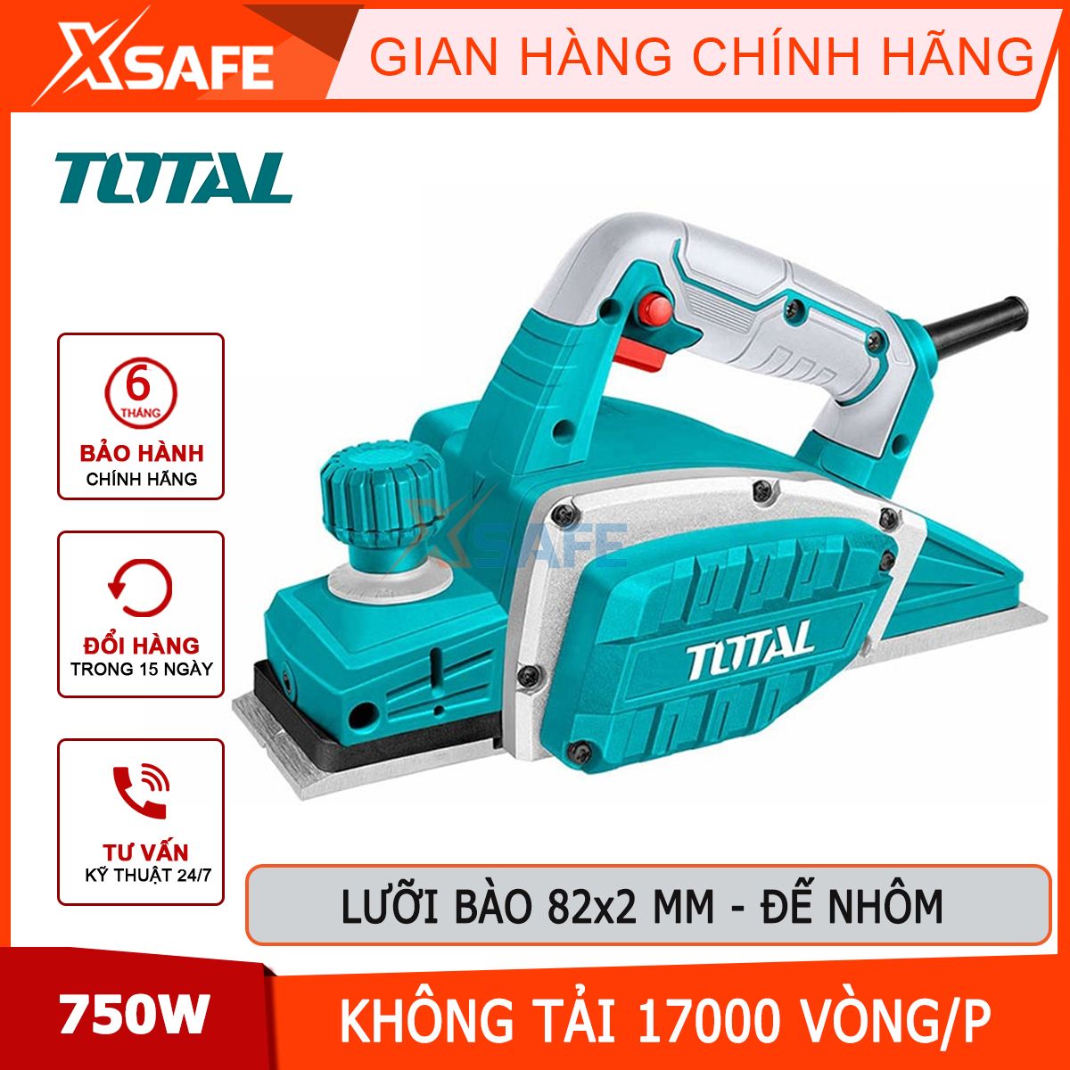 Wood shaving machine portable power 750W blade planing 82x2mm total TL7508226 Đế aluminum heavy, the inside lid aluminum gift with 1 tube fitting, 1 set brushless