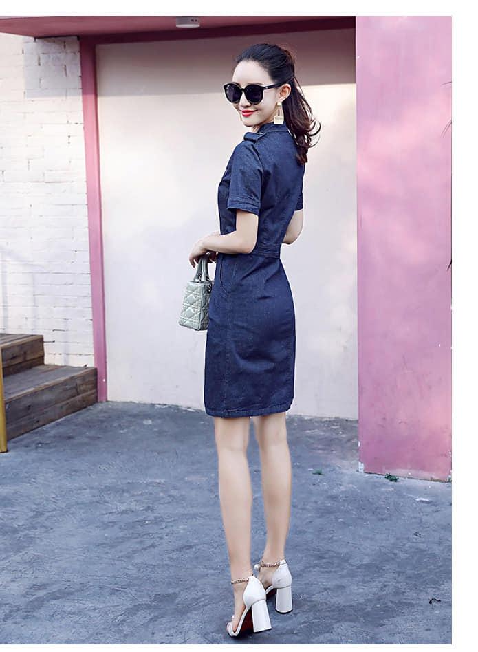 đầm jean phối nút eo cao cấp