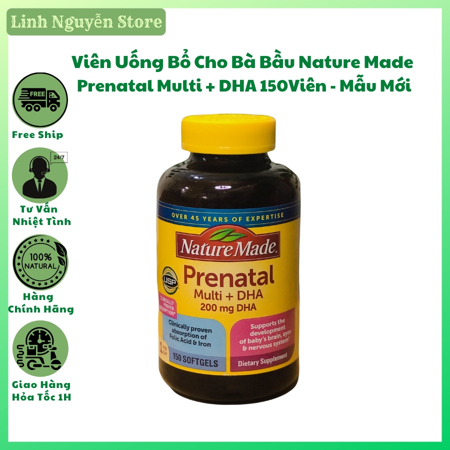 Viên Uống Bổ Cho Bà Bầu Nature Made Prenatal Multi + DHA 150 Viên Của Mỹ