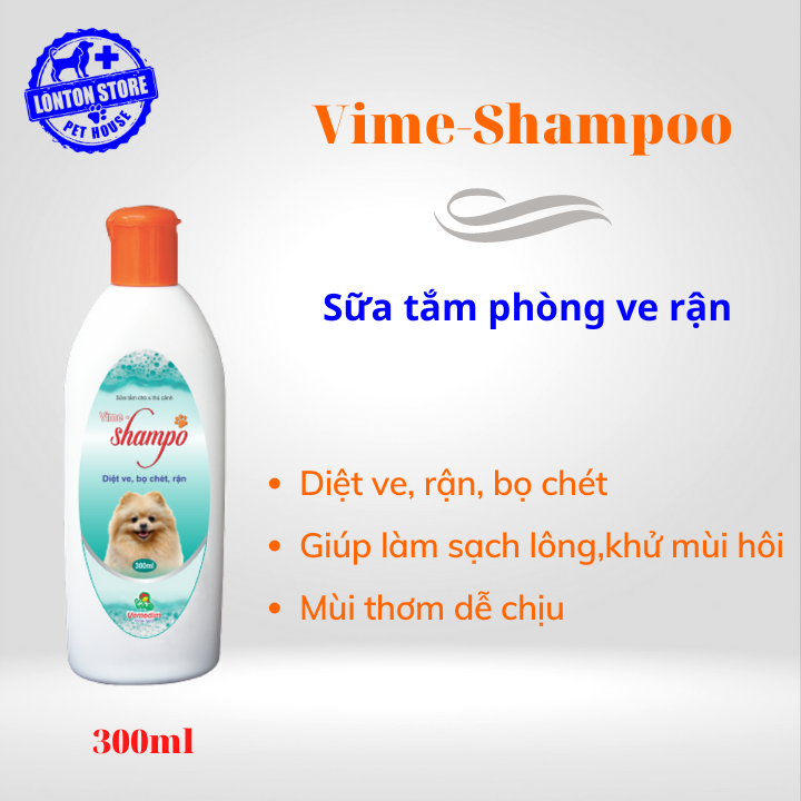 VEMEDIM Vime-Shampoo (nắp cam) - Sữa tắm giúp sạch lông, mùi thơm dễ chịu phòng chống ve, bọ chét lây nhiễm - Lonton store
