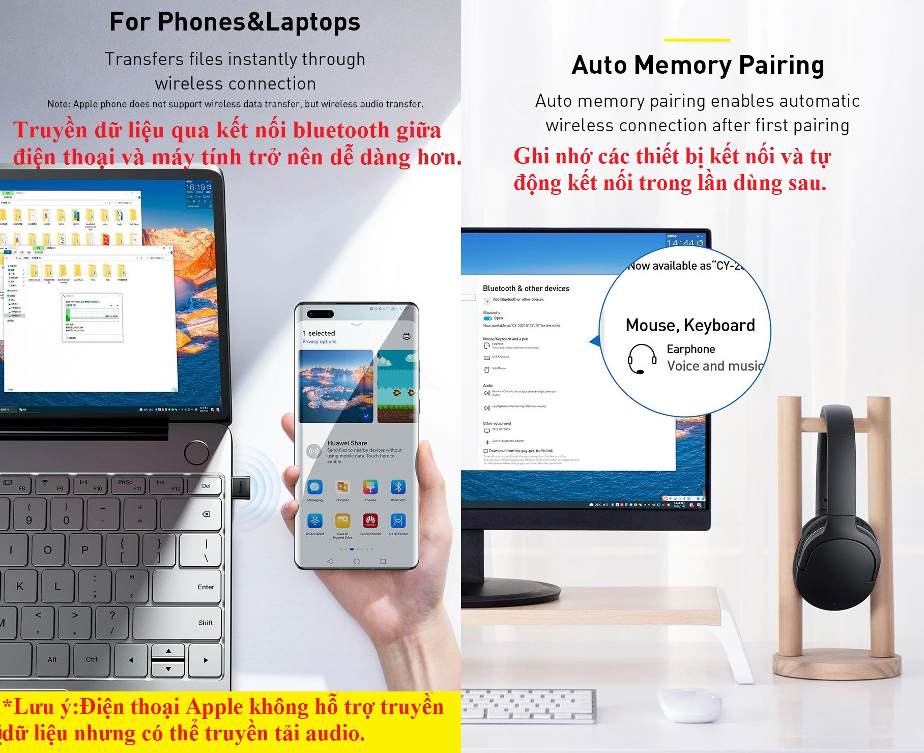 USB Bluetooth / thiết bị tạo bluetooth cho máy tính Baseus Wireless Adapter BA04