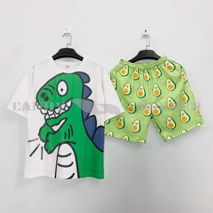 Đồ Bộ Hoạt Hình 3D Cartoon Khủng Long Xanh Cute + Quần Quả Bơ Vui Nhộn  Thun Cotton Mát Mẻ  Đồ Bộ Nam Nữ Mặc Nhà Dễ Thương Hot Trend Hàn Quốc TTSLB0200