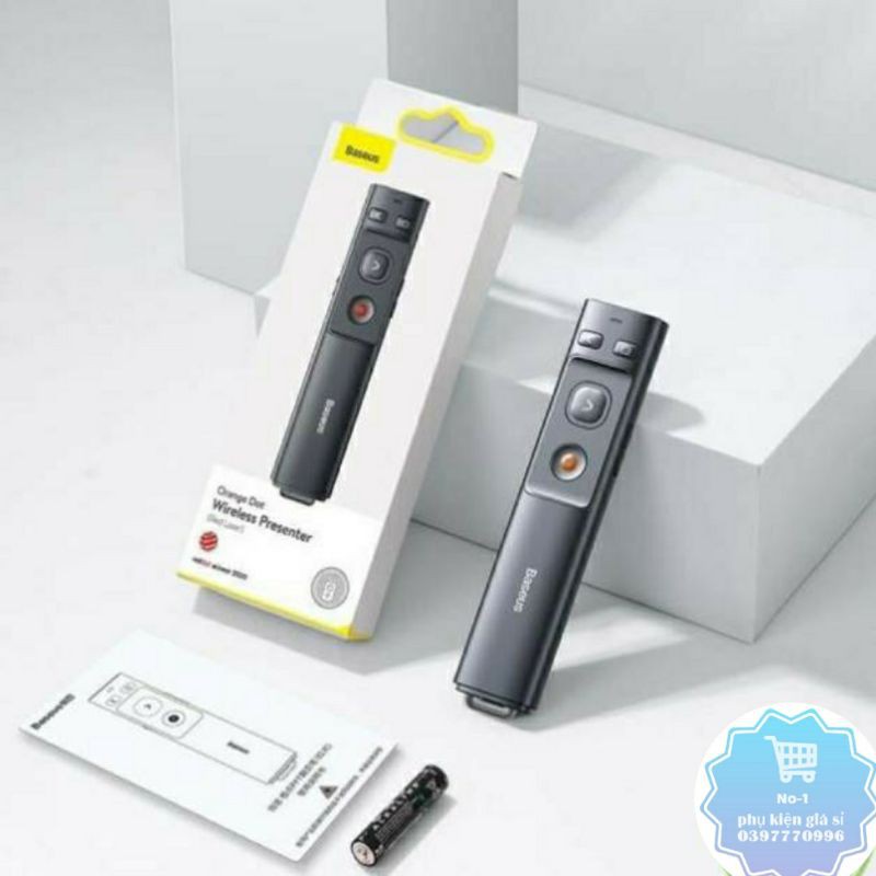 Bút Laser trình chiếu Baseus Orange Dot Wireless Presenter cho Laptop/ Macbook (100m. 2.4Ghz USB/Type-C Receiver...)