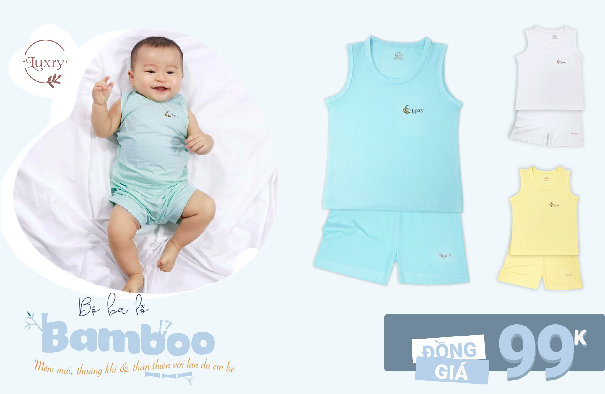 Bộ quần áo ba lỗ Basic Luxry cho bé