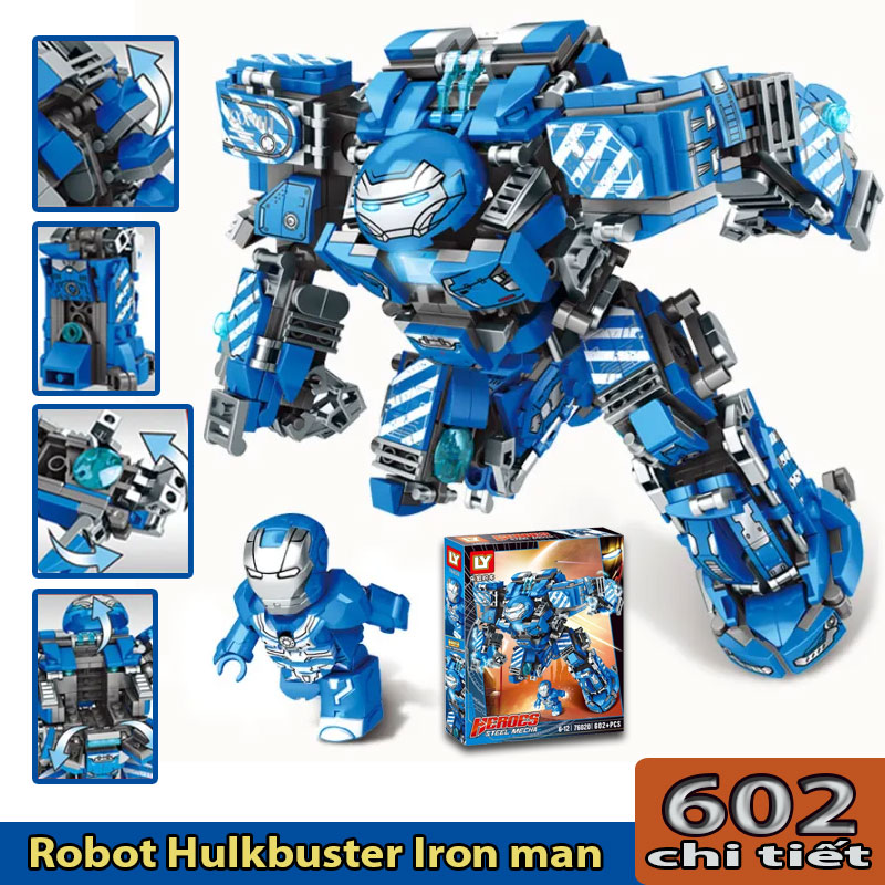 Đồ chơi mô hình lắp ráp trẻ em - Robot biến hình - Robot Hulkbuster Iron man xanh - Qùa tặng bé trai bé gái - Nhựa ABS an toàn sức khỏe