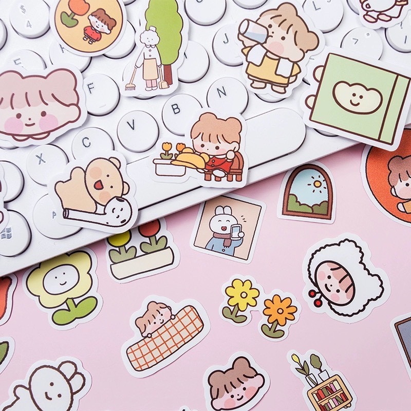 Set 100 sticker bé thỏ dán hình siêu siêu dễ thương