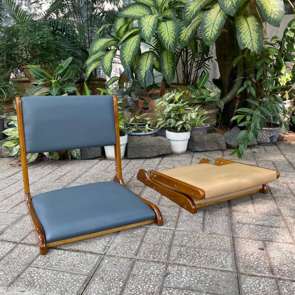 [Freeship] Ghế ngồi bệt không chân IBIE Pisu xếp gọn, nệm da simily thoáng mát êm ái, tùy chọn lưng ghế, màu khung, chất liệu gỗ cao su, hàng loại 1 sơn PU 3 lớp chuẩn xuất khẩu Nhật/Hàn