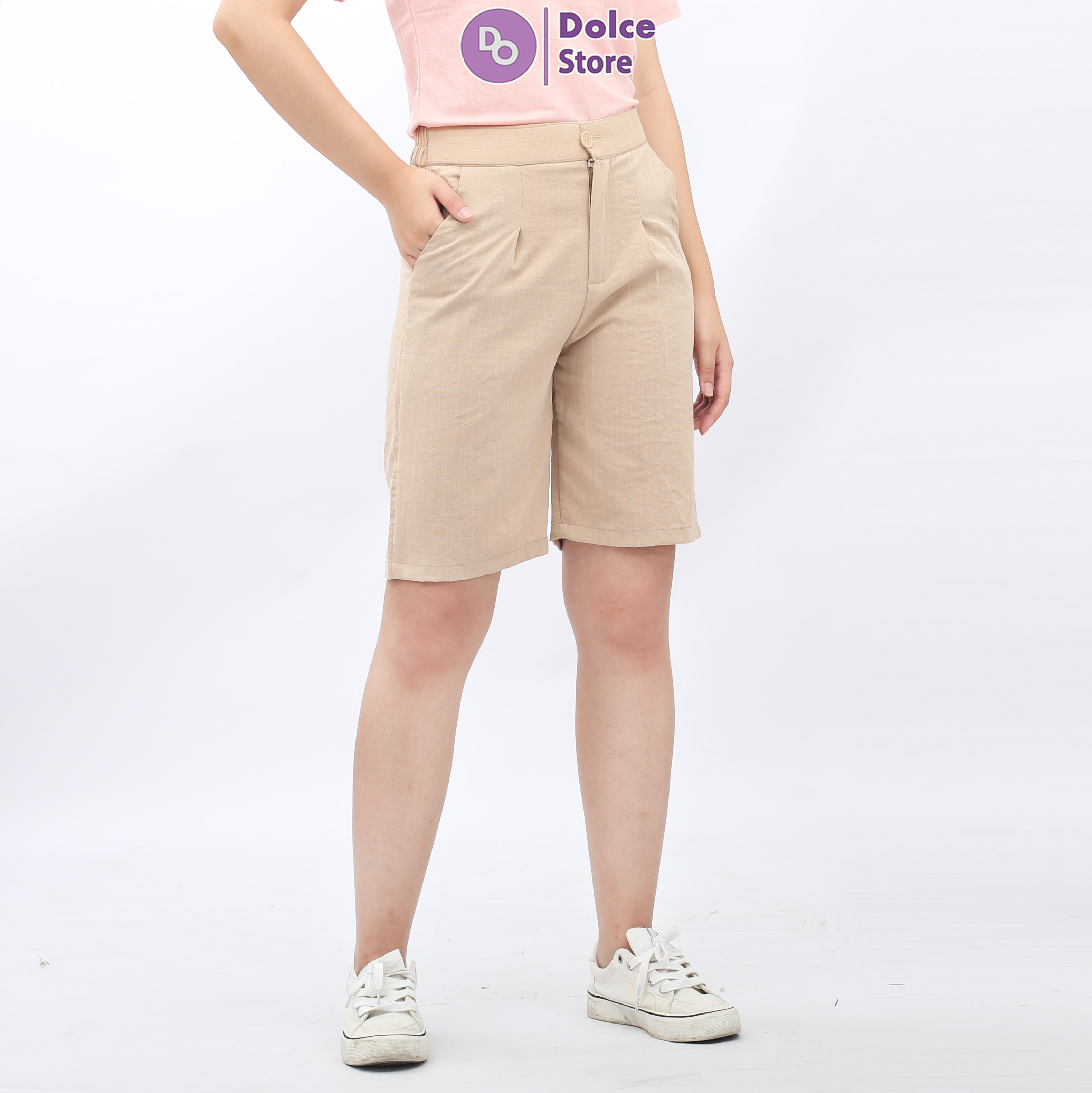 Quần short đũi cạp chun giả cúc - Dolce