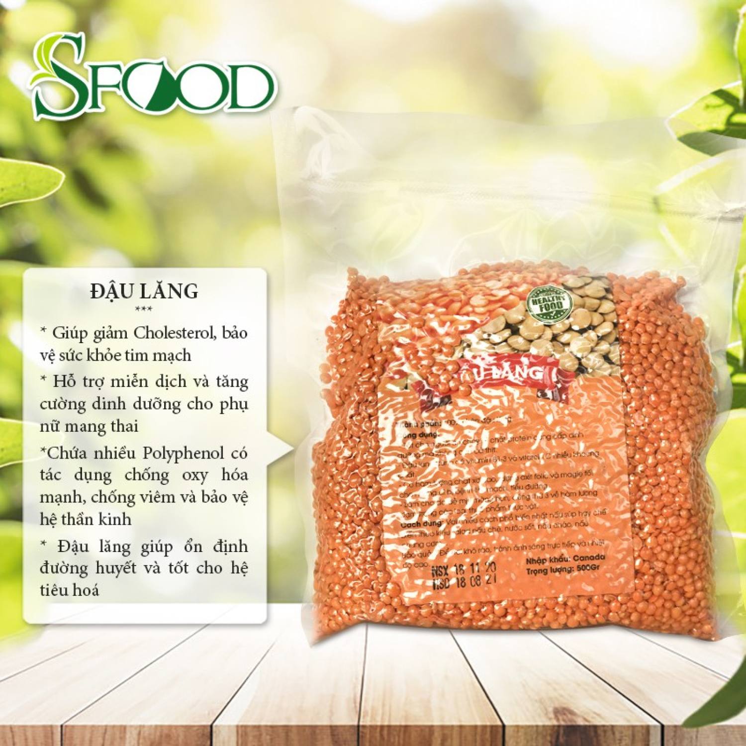 Đậu lăng Sfood 500gram, đậu lăng đỏ