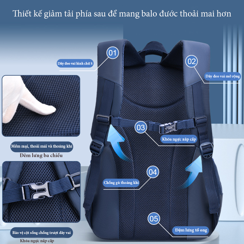 Balo nam nữ, cặp sách Basic chống thấm nước đi học, đi làm, du lịch size 47cm