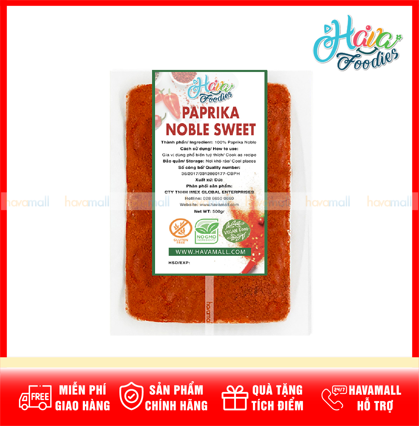 [HOÀN TIỀN MAX 10%] Ớt Bột Paprika Noble Sweet Havafood