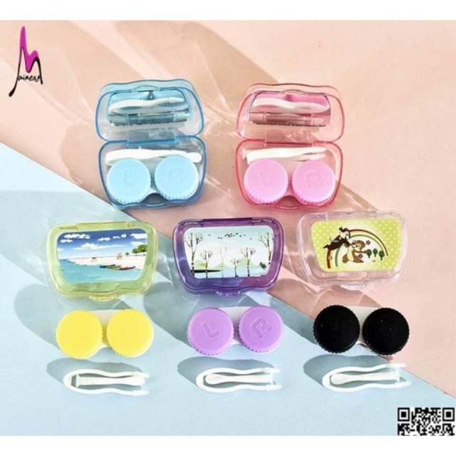 Khay gương đựng lens (kính áp tròng) kèm dụng cụ đeo