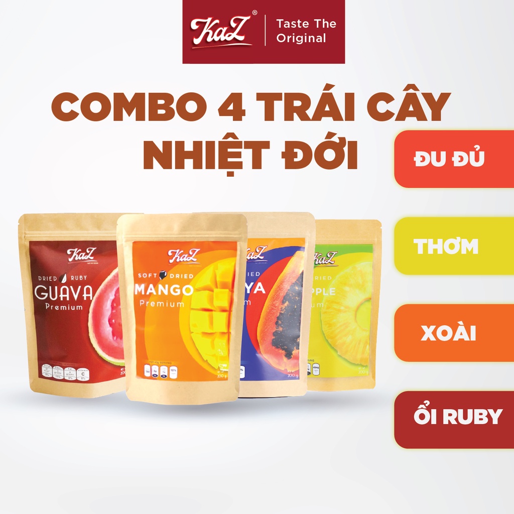 COMBO 4 Vị Trái Cây Sấy Nhiệt Đới Kaz