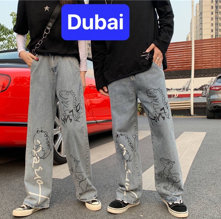 QUẦN BAGGY JEAN NAM NỮ CHẤT BÒ ỐNG RỘNG DÀI THÊU ULLZANG KHỦNG LONG HÀN QUỐC HOT TREND DB-62 - DUBAI FASHION