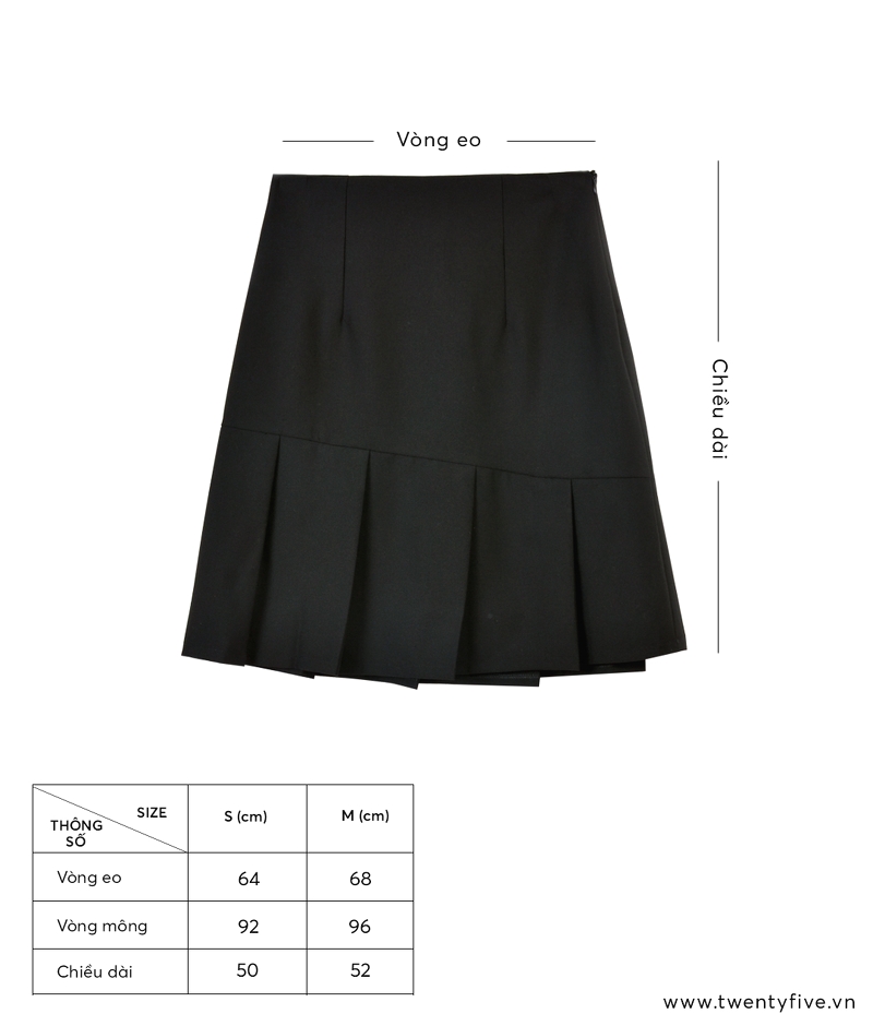 CHÂN VÁY XẾP LY LỆCH THÂN VÁY (2 LỚP) TWENTYFIVE T338
