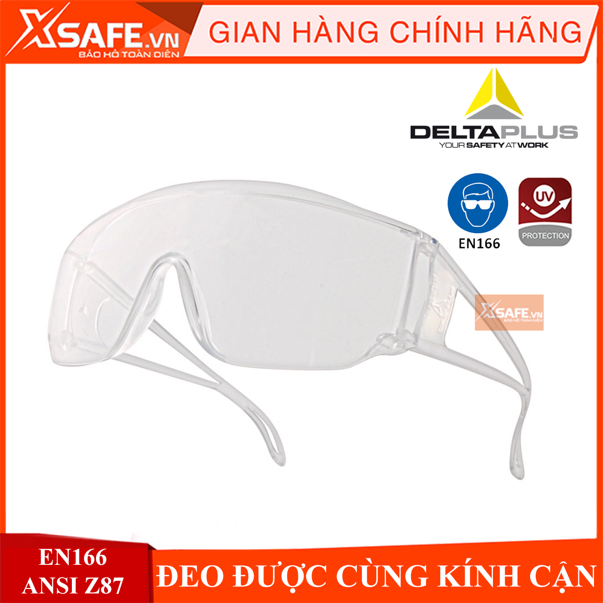 Kính bảo hộ Deltaplus Piton2 kính, phòng dịch, chống bụi, tia UV, chống hóa chất đeo được cùng kính cận Mắt kính trong suốt, bảo vệ mắt trong y tế, lao động, đi xe máy (màu trắng)