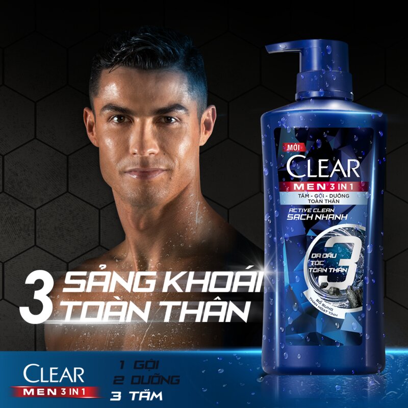 Dầu Gội Clear Men 3 Trong 1 630g/Chai