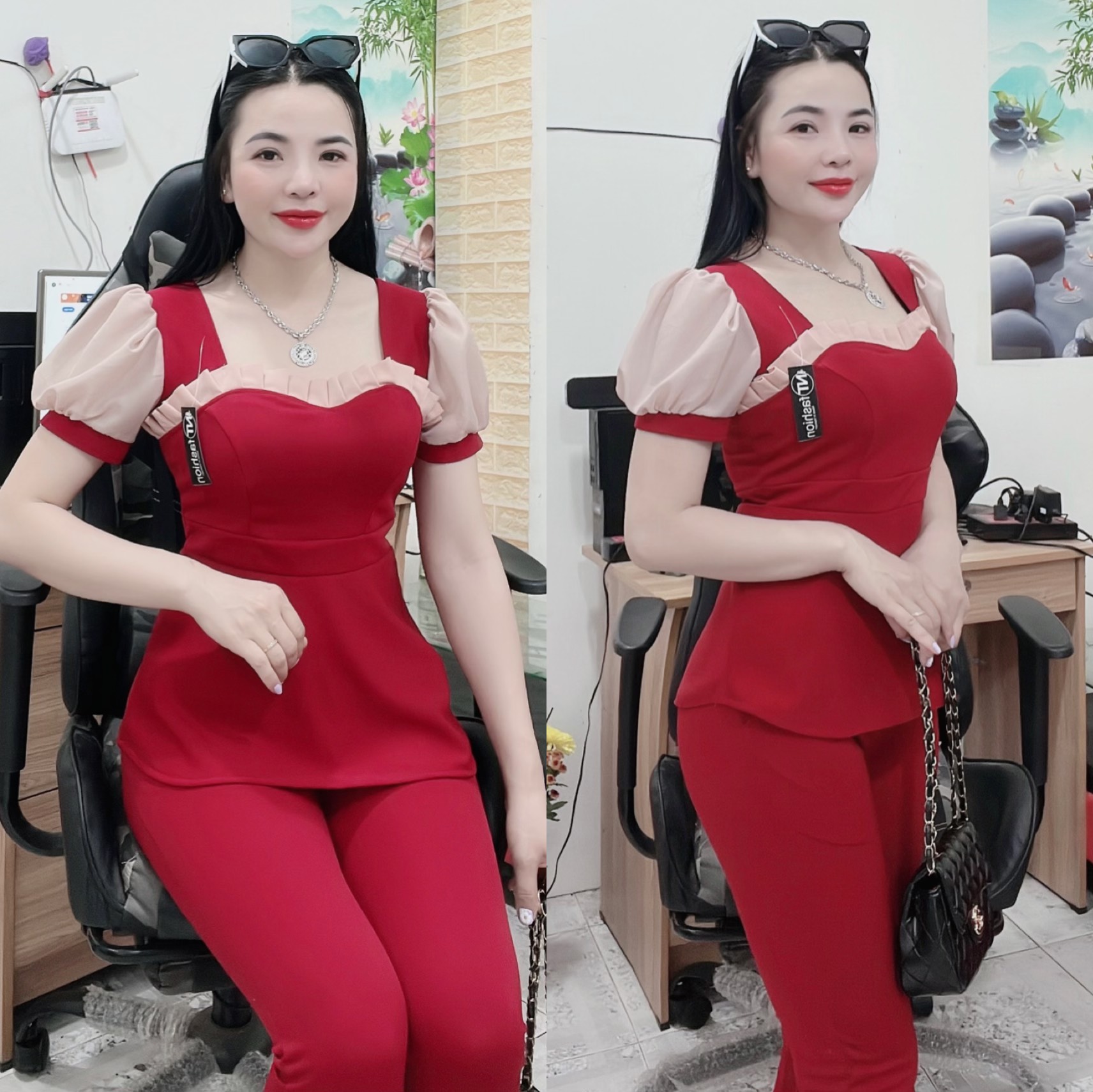 Sét bộ thun cát hàn cổ phối 2 màu xinh xắn.TAK08
