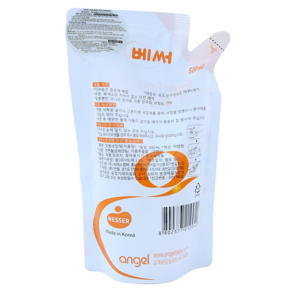 ( MẪU MỚI) Nước Rửa Bình Sữa Wesser Dạng Gói (500ml)