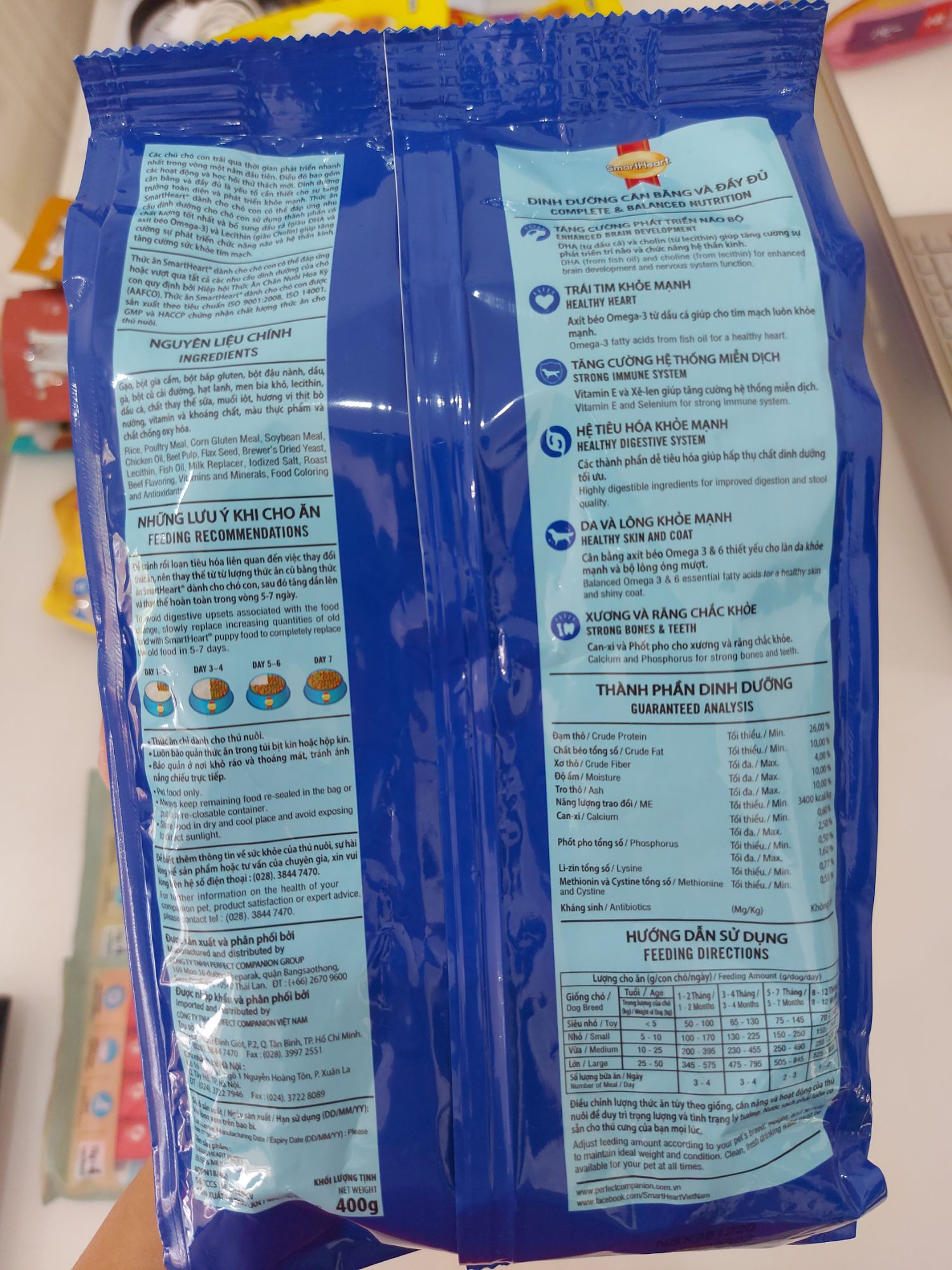 Thức ăn hạt cho chó con vị bò và sữa Smartheart - 400g