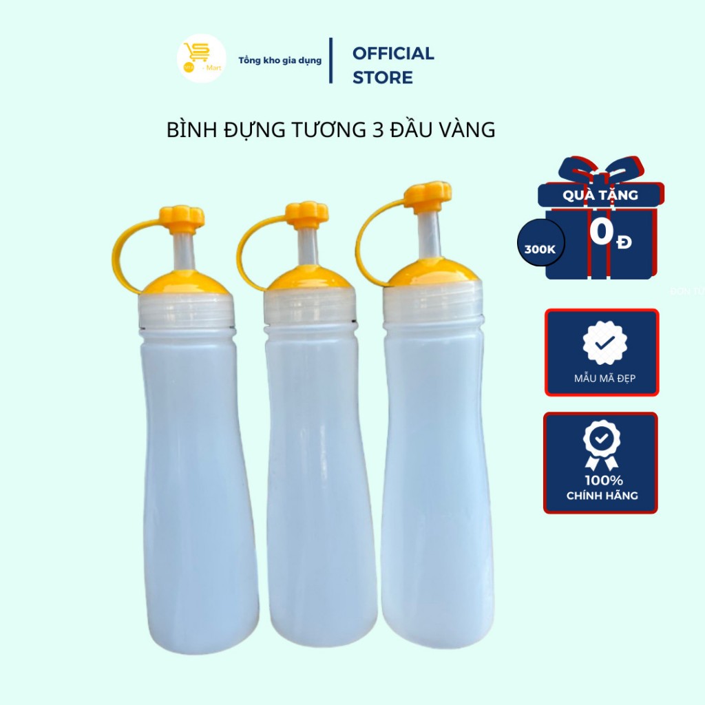 Bình tương 3 đầu xịt, bình đựng tương, chai đựng sốt 3 vòi tiện dụng mta-mart2