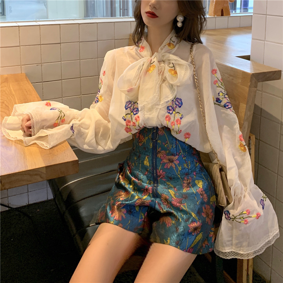 Set ulzzang sơmi + quần hoa cạp cao (ảnh thật)