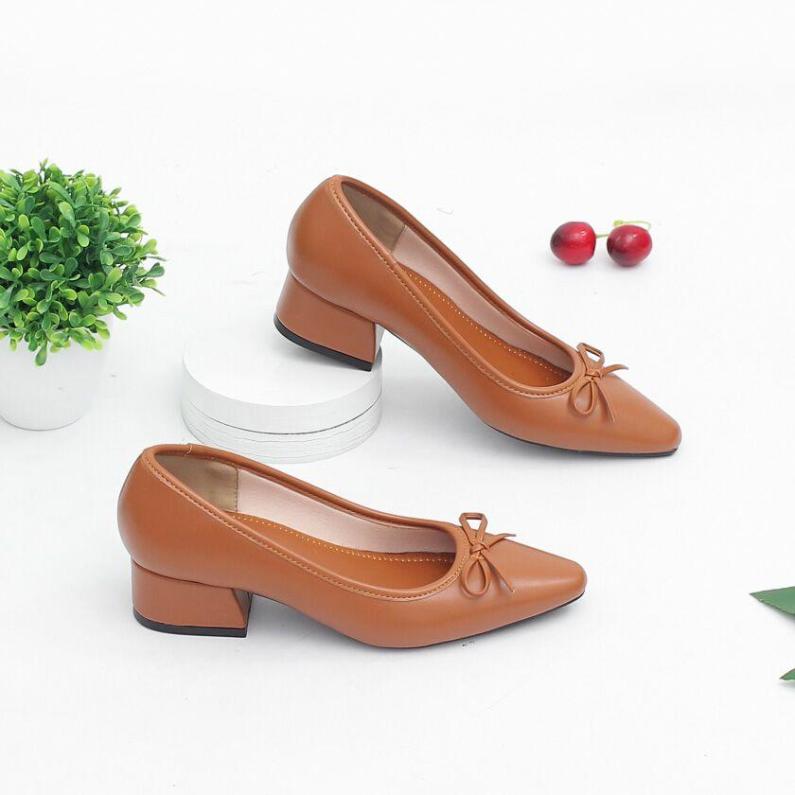 Giày Cao Gót Đế Vuông 3cm Mũi Vuông Nơ Nhỏ Pixie X418 giá rẻ