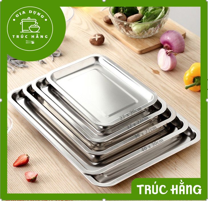 Khay- Mâm inox chữ nhật cạn nhỏ đủ size