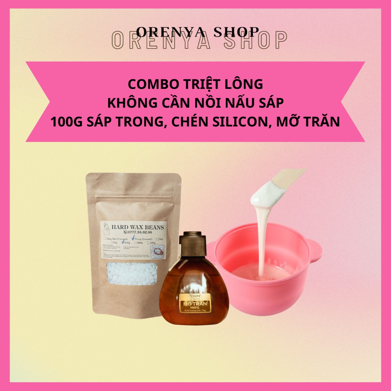 Combo sáp wax triệt lông tại nhà ( có chén )