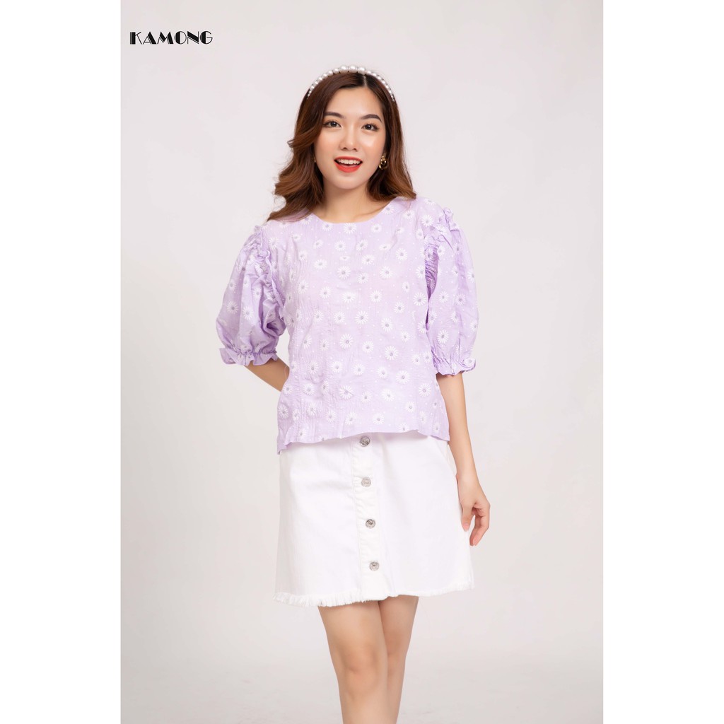 Áo Cổ Tim Hoa Cúc Kamong A054