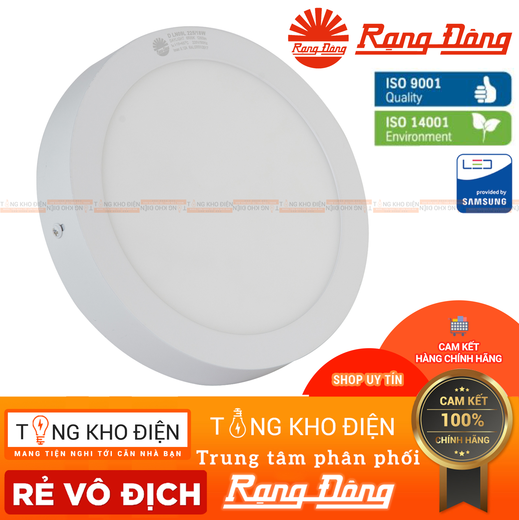 Đèn led ốp trần rạng đông 12w փ172, chipled samsung model: d ln09l 172/12w