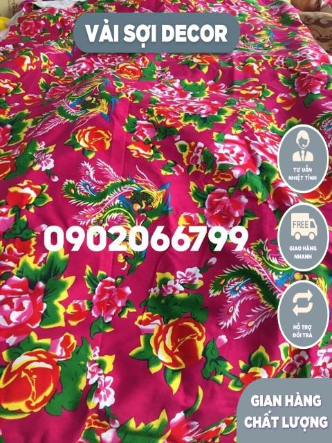 Vải chăn con công hồng sen (khổ vải 160cm x 97cm dài vô cùng)