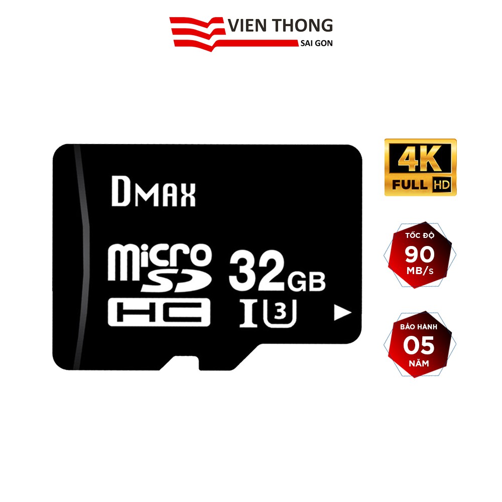Thẻ nhớ 32GB tốc độ cao UHS1 U3, up to 90MB s Dmax Micro SDHC class 10