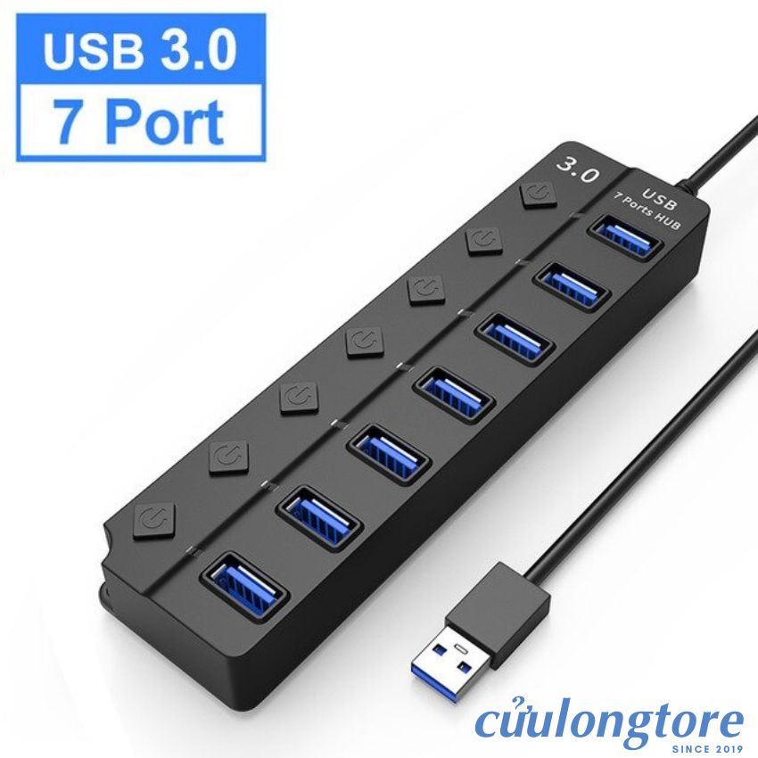 Bộ Chia Cổng USB OTG Hub USB 3.0 cổng USB mở rộng đầu chia USB 1 ra 4 và 7 dây dài cổng công tắc nguồn phụ đèn Led