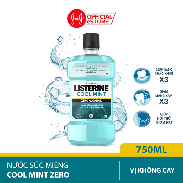 Nước súc miệng không cay giúp hơi thở thơm mát Listerine Cool Mint Zero - Dung tích 750ml - 250ml