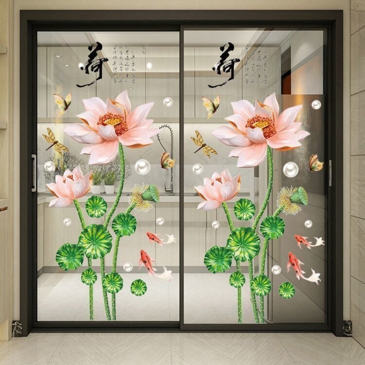 [HCM]DECAL DÁN TƯỜNG ĐÔI HOA SEN NỤ HỒNG