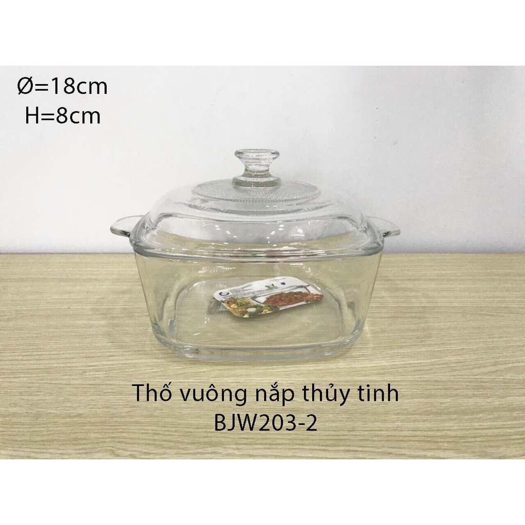 Nồi Âu Thủy Tinh Vuông  Tròn Trắng Có Nắp Đựng Cơm , Canh ( không đun được )