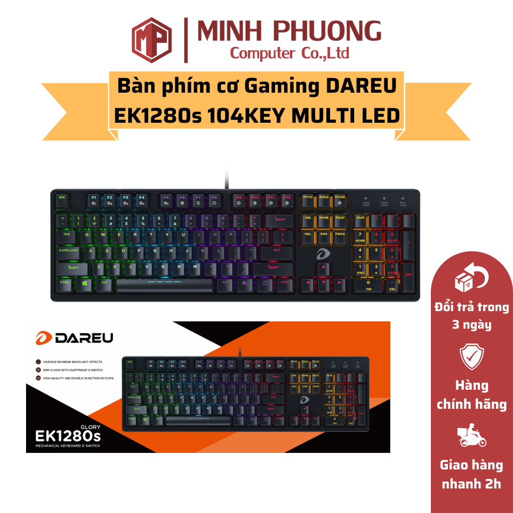 Bàn phím cơ Gaming DAREU EK1280s 104KEY (MULTI LED)
