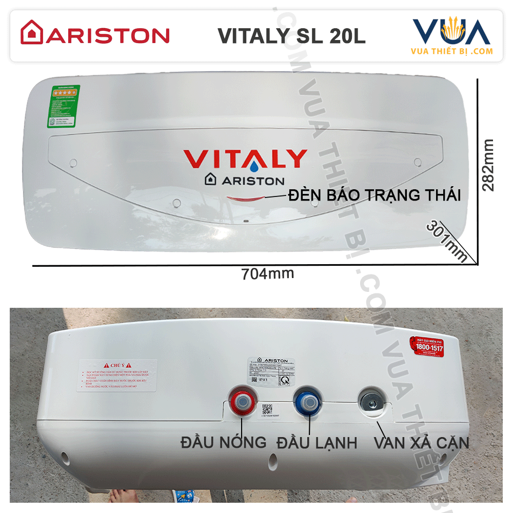 ARISTON VITALY 20 SLIM - Bình nóng lạnh gián tiếp