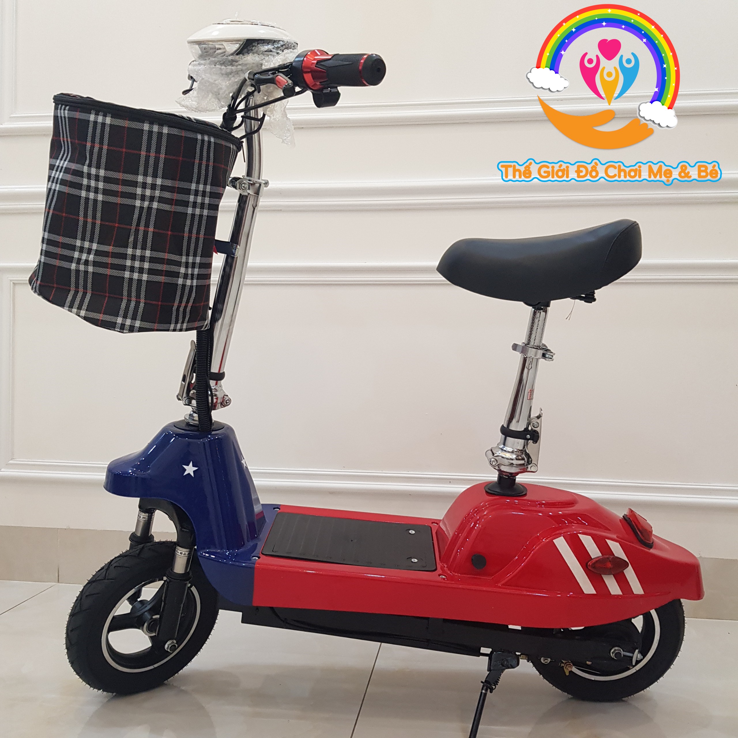 Xe Điện Gấp Gọn Mini E-SCOOTER bánh 10inch (Có Giảm Sóc Trước/ Tặng Giỏ/ Ác Quy 24V-12A)