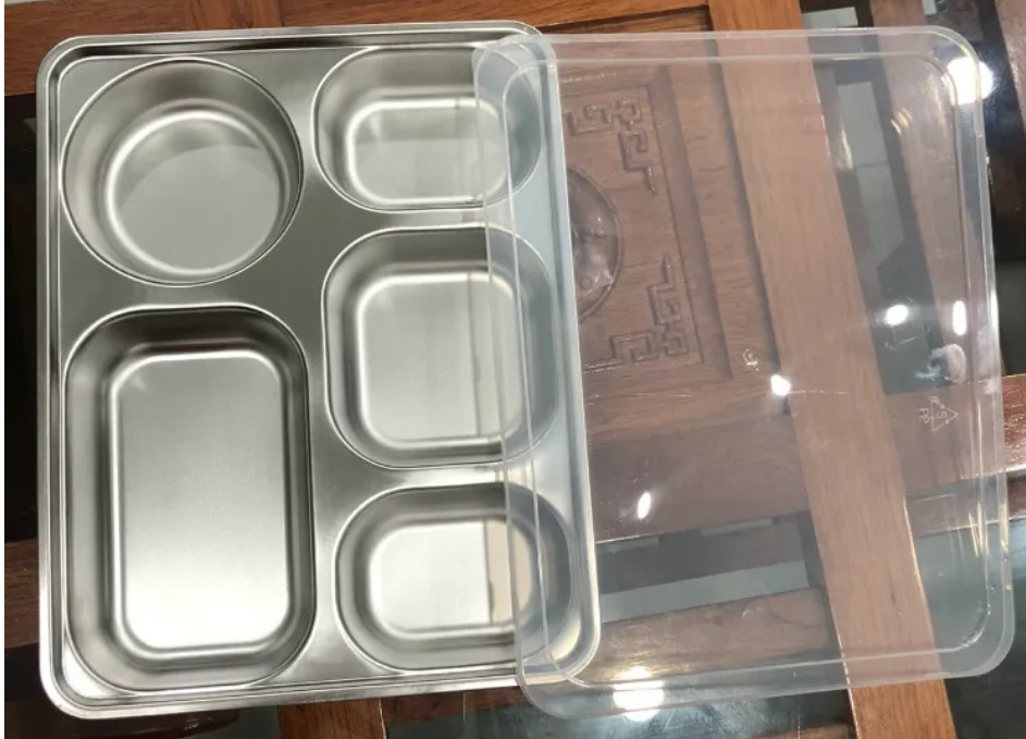 [GIÁ TỐT]Khay cơm phần 5 ngăn inox 304 loại dày đựng thức ăn ( phân loại có nắp và không nắp)