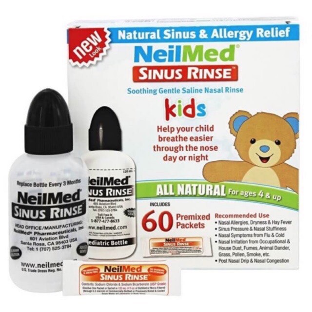 Bình rửa mũi NeilMed cho bé kèm 30/60 gói muối