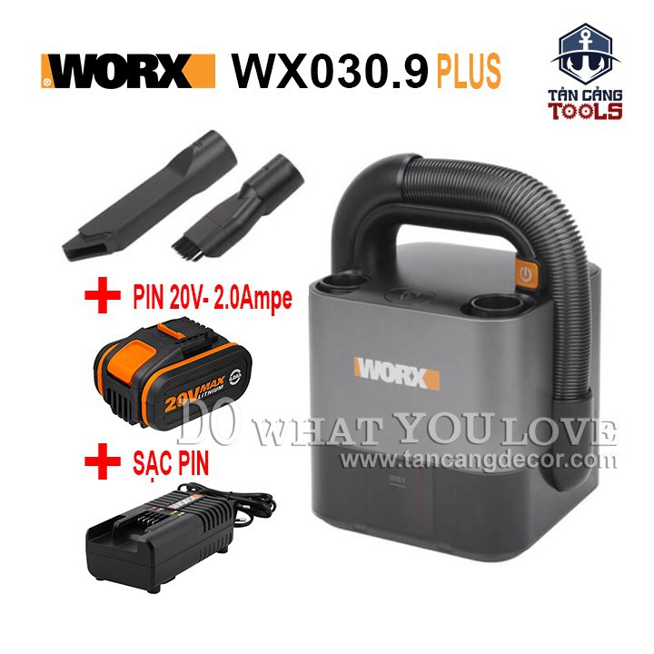 [Trả góp 0%] Combo Máy Hút Bụi Mini Worx WX030.9 20V 2Ampe