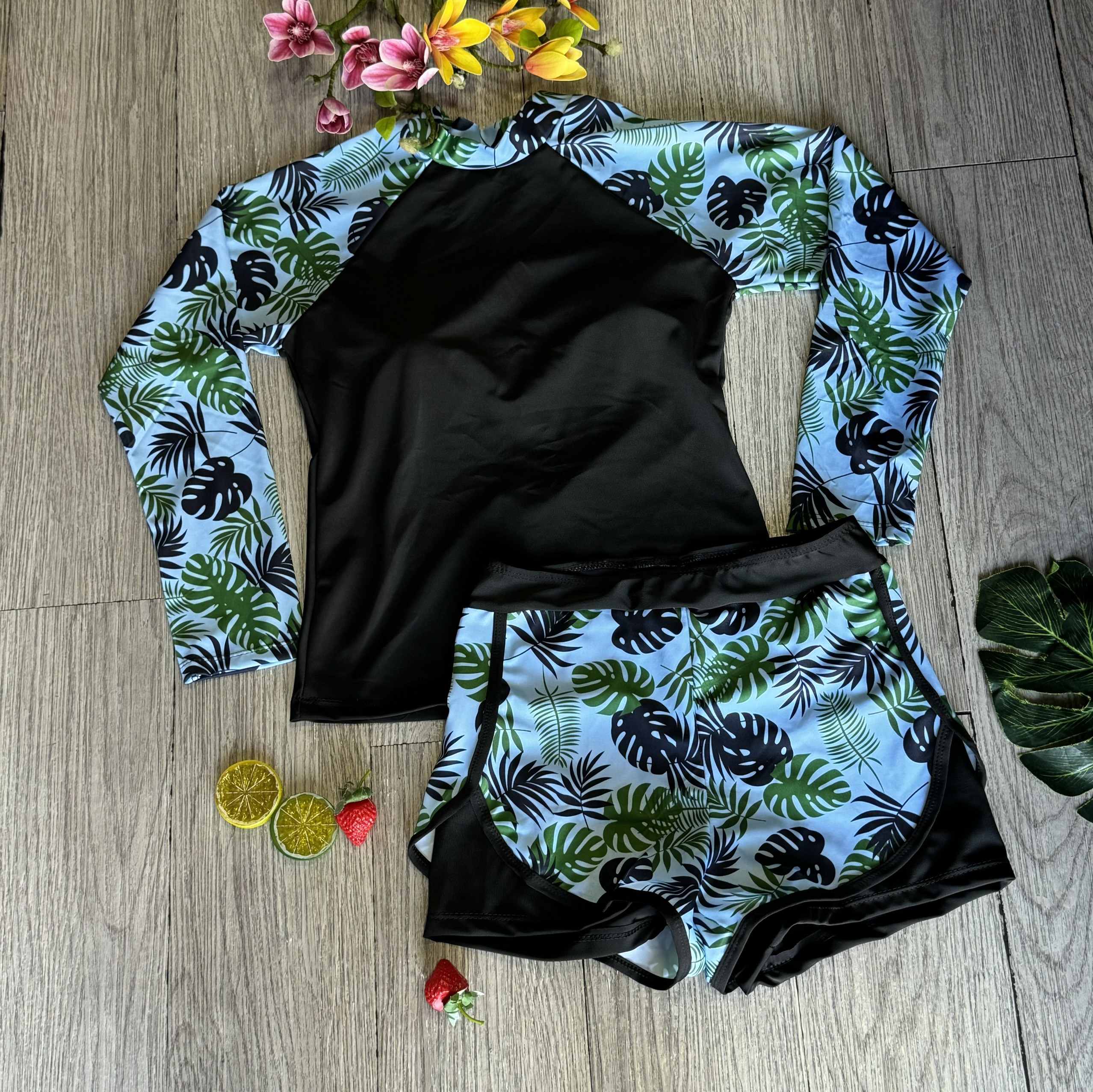 Bikini nữ 2 mảnh đồ bơi nữ đi biển quần đùi cạp cao aó dài tay phủ bụng bin sports bhv089